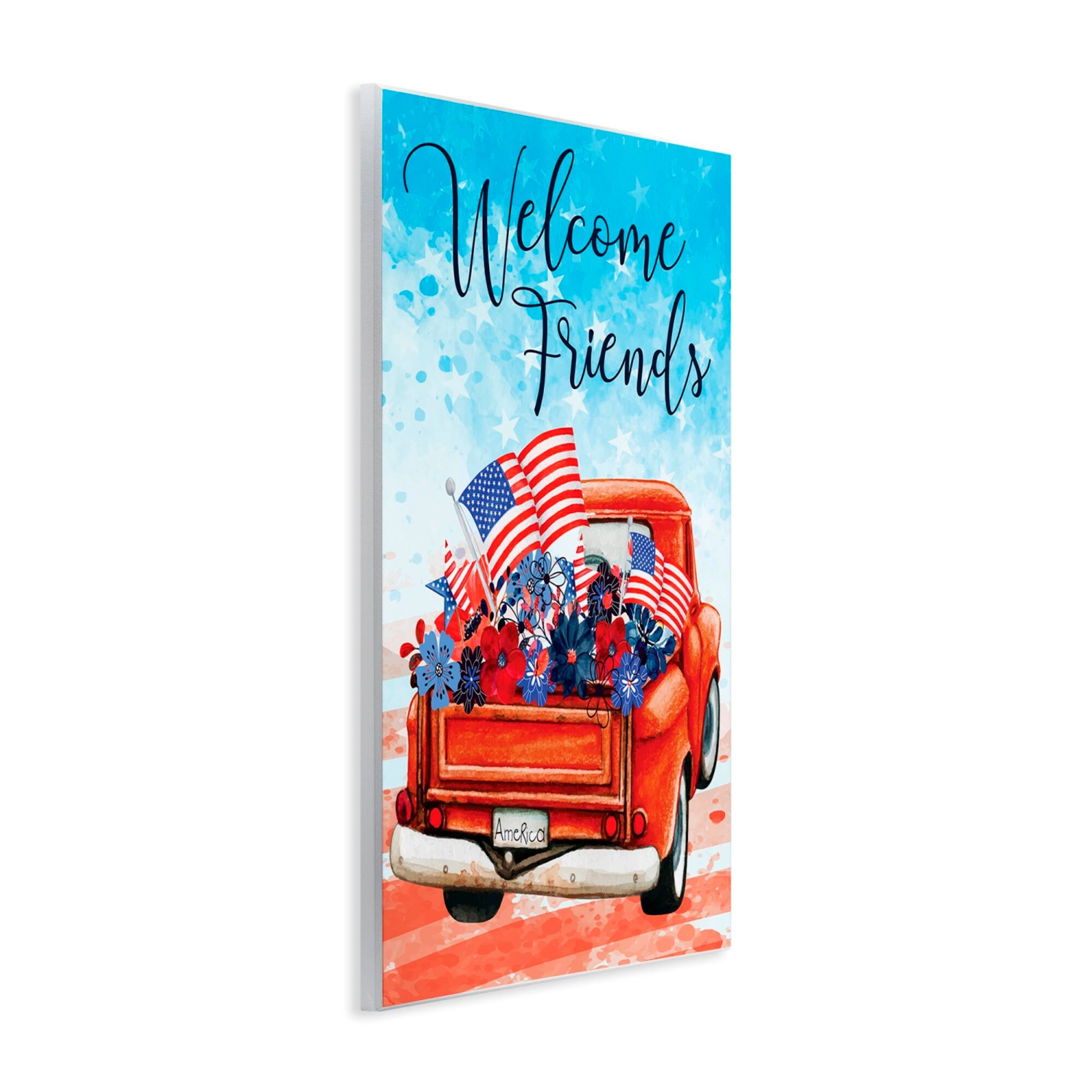 Stupell Industries Welcome Friends Americana Pickup Truck Wall Plaque Art